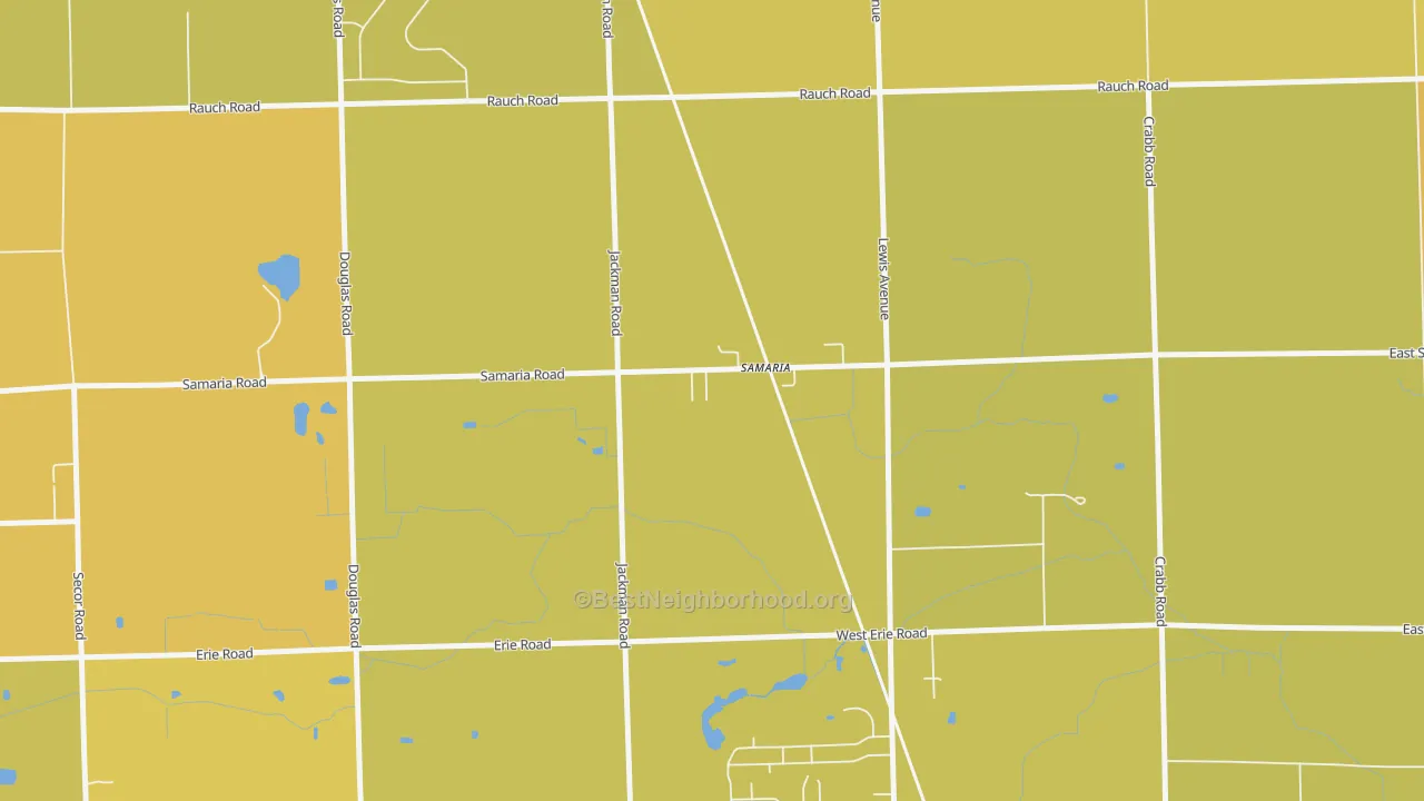 Map of the best neighborhoods in the 48177 area, with better matches in green and worse matches in red