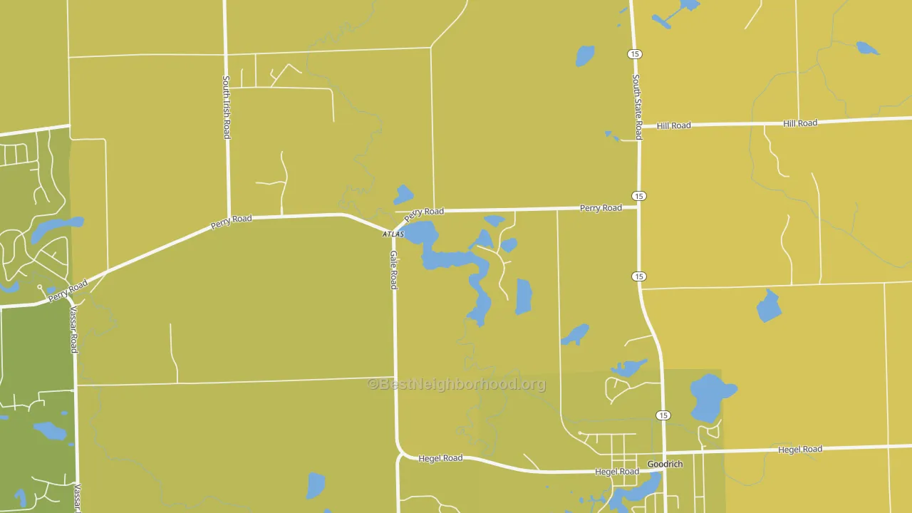 Map of the best neighborhoods in the 48411 area, with better matches in green and worse matches in red