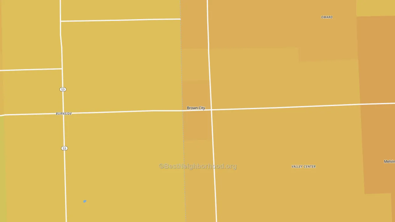 Map of the best neighborhoods in the 48416 area, with better matches in green and worse matches in red