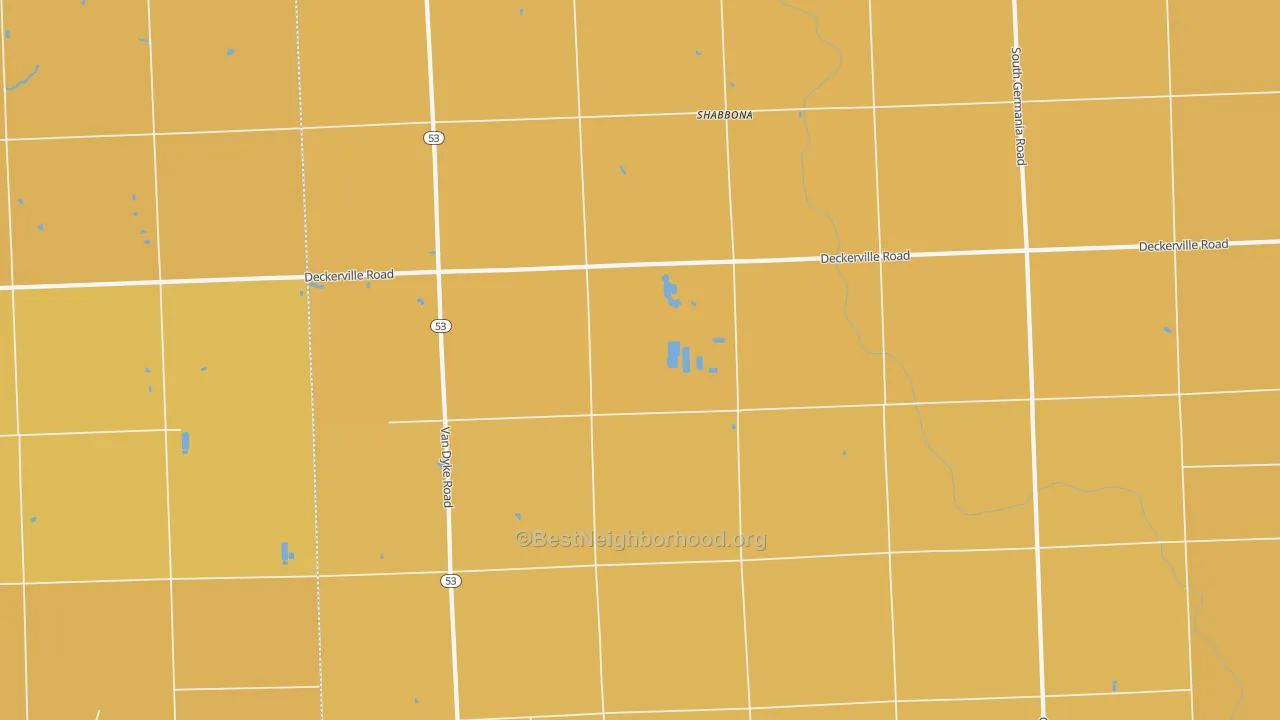 Map of the best neighborhoods in the 48426 area, with better matches in green and worse matches in red