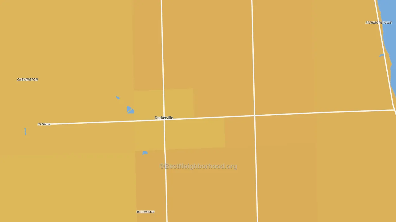 Map of the best neighborhoods in the 48427 area, with better matches in green and worse matches in red