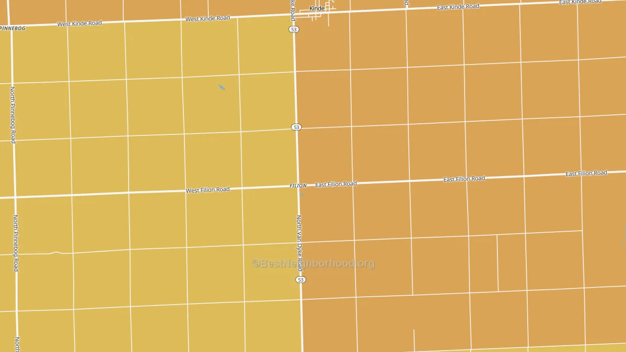 Map of the best neighborhoods in the 48432 area, with better matches in green and worse matches in red