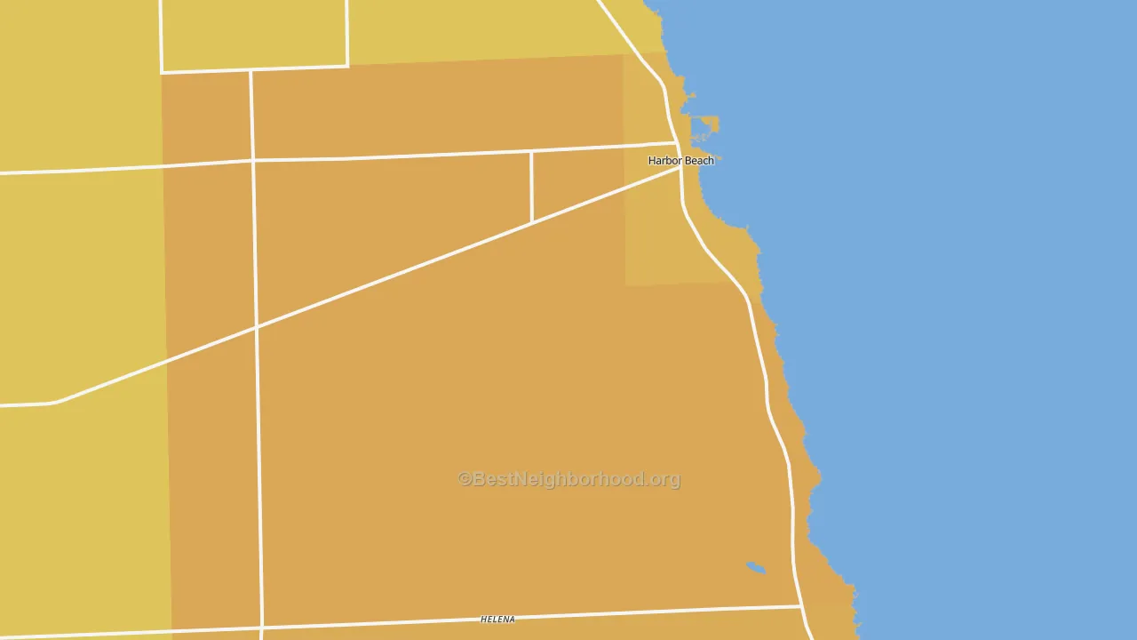 Map of the best neighborhoods in the 48441 area, with better matches in green and worse matches in red
