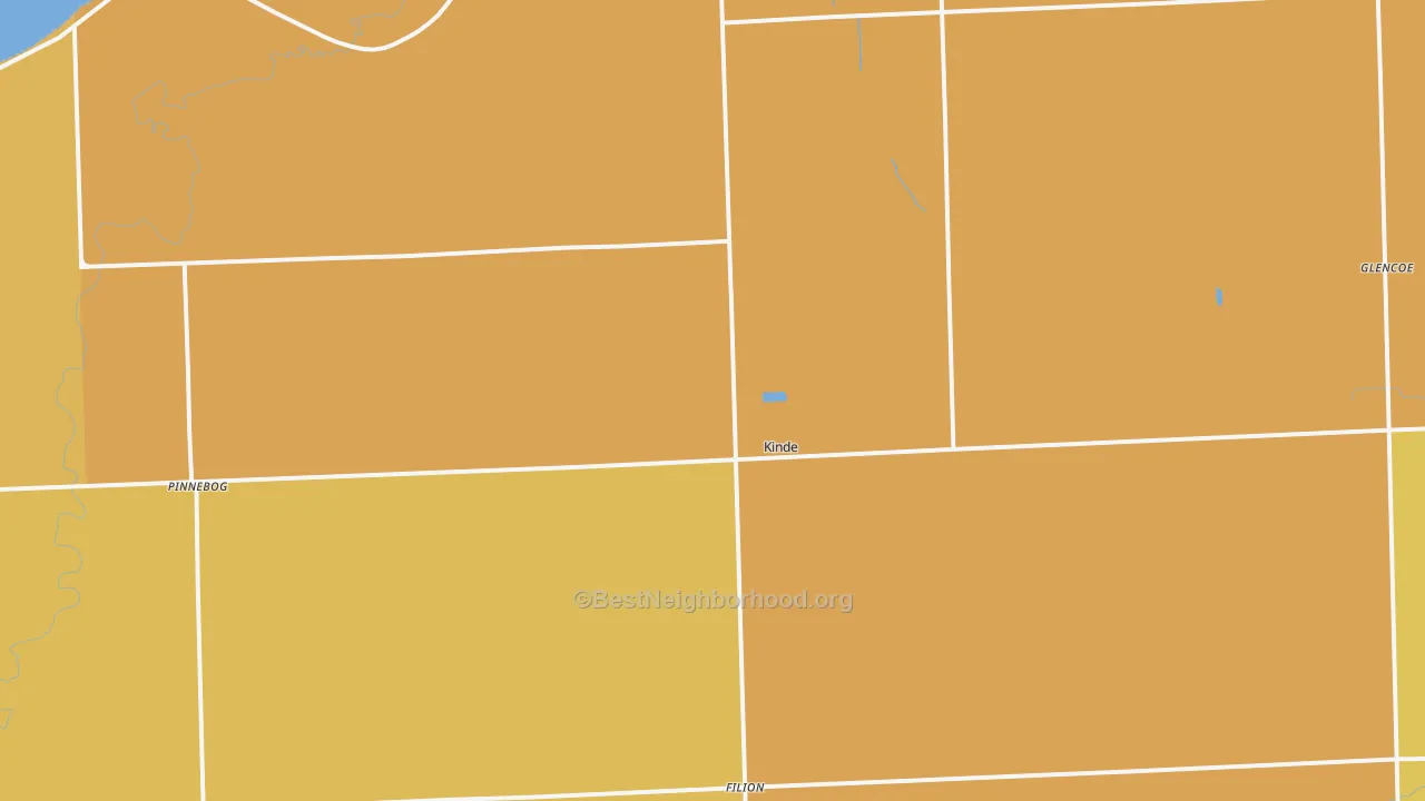 Map of the best neighborhoods in the 48445 area, with better matches in green and worse matches in red