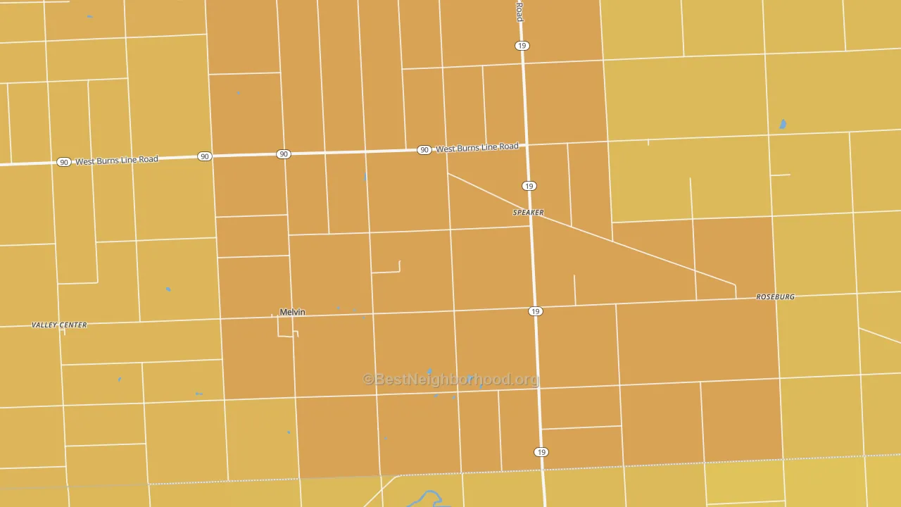 Map of the best neighborhoods in the 48454 area, with better matches in green and worse matches in red
