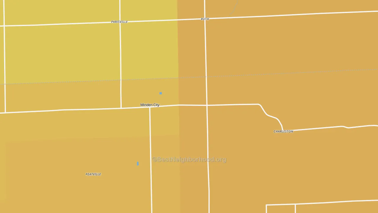 Map of the best neighborhoods in the 48456 area, with better matches in green and worse matches in red