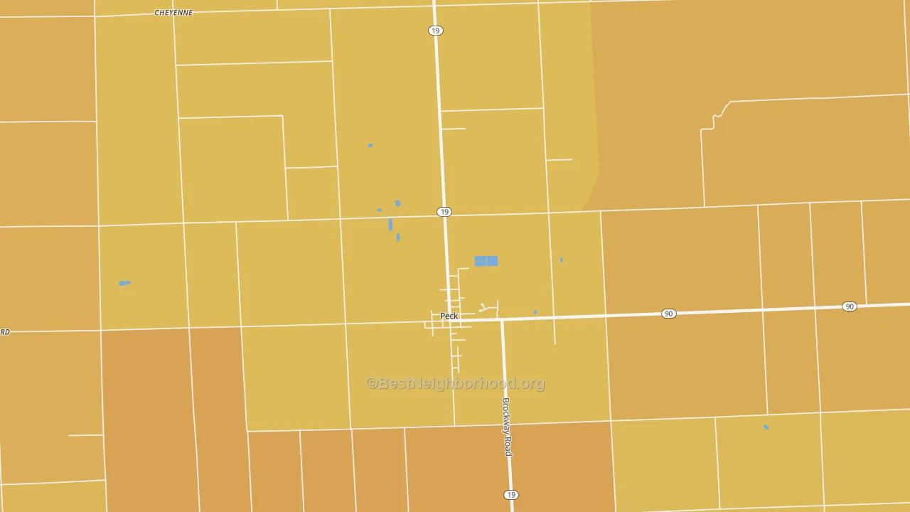 Map of the best neighborhoods in the 48466 area, with better matches in green and worse matches in red