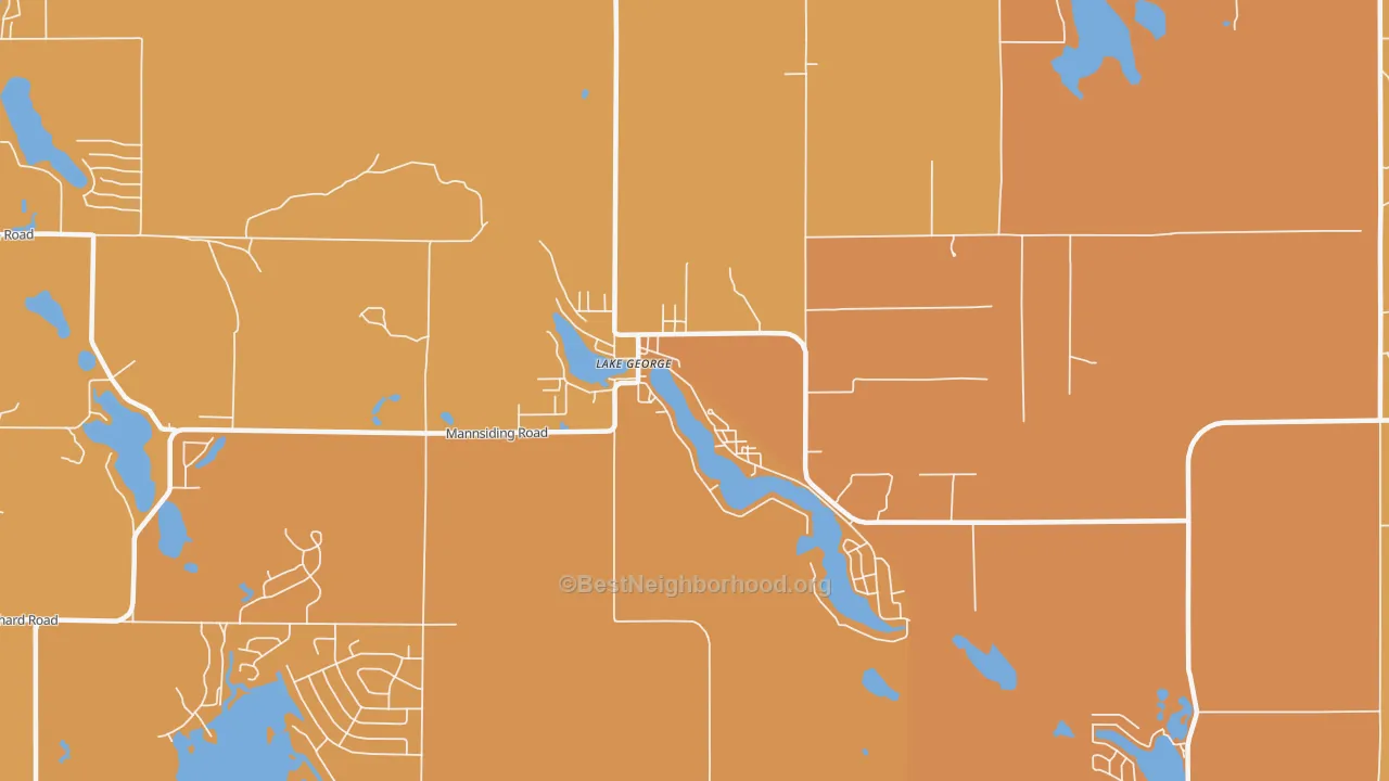 Map of the best neighborhoods in the 48633 area, with better matches in green and worse matches in red