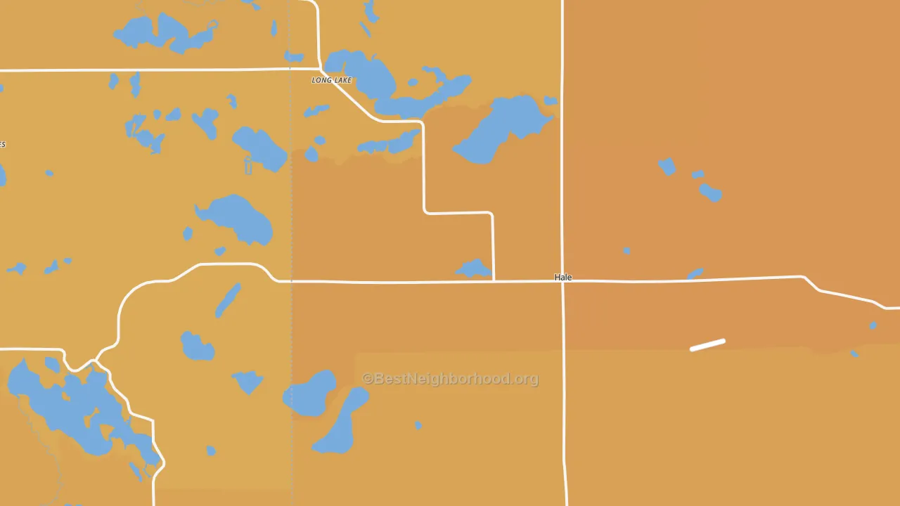 Map of the best neighborhoods in the 48739 area, with better matches in green and worse matches in red
