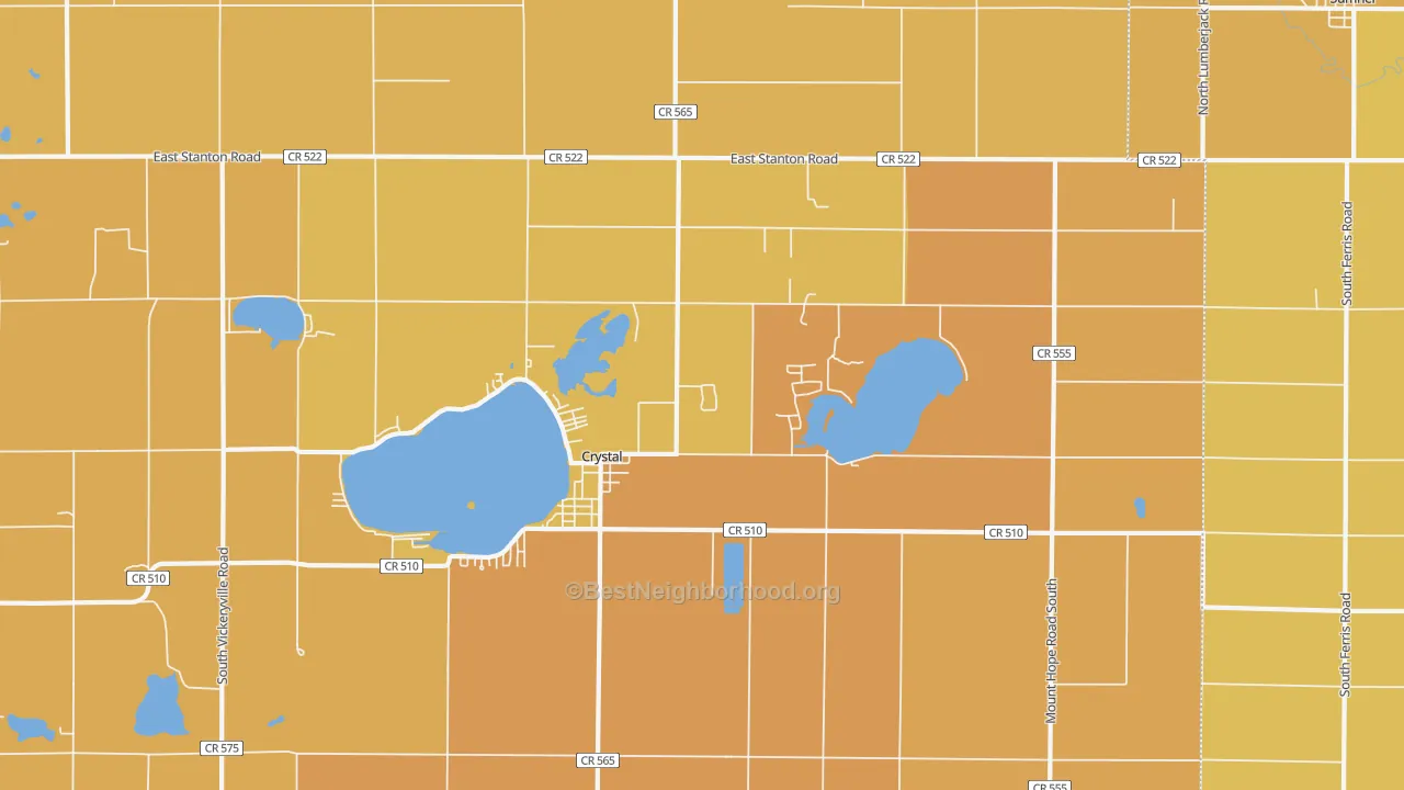 Map of the best neighborhoods in the 48818 area, with better matches in green and worse matches in red