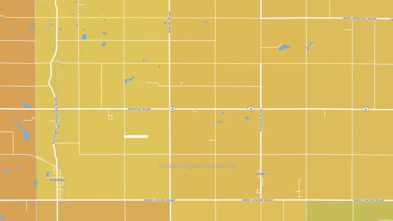 Map of the best neighborhoods in the 48832 area, with better matches in green and worse matches in red