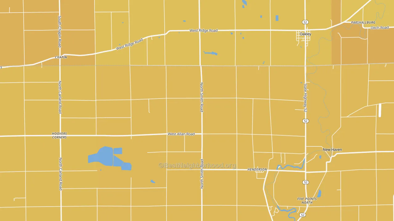 Map of the best neighborhoods in the 48841 area, with better matches in green and worse matches in red