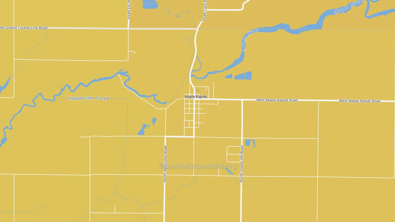 Map of the best neighborhoods in the 48853 area, with better matches in green and worse matches in red