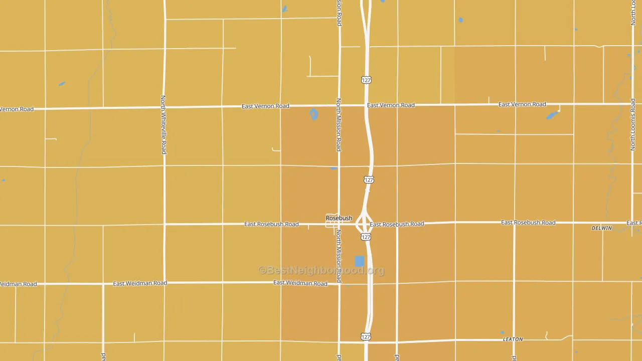 Map of the best neighborhoods in the 48878 area, with better matches in green and worse matches in red