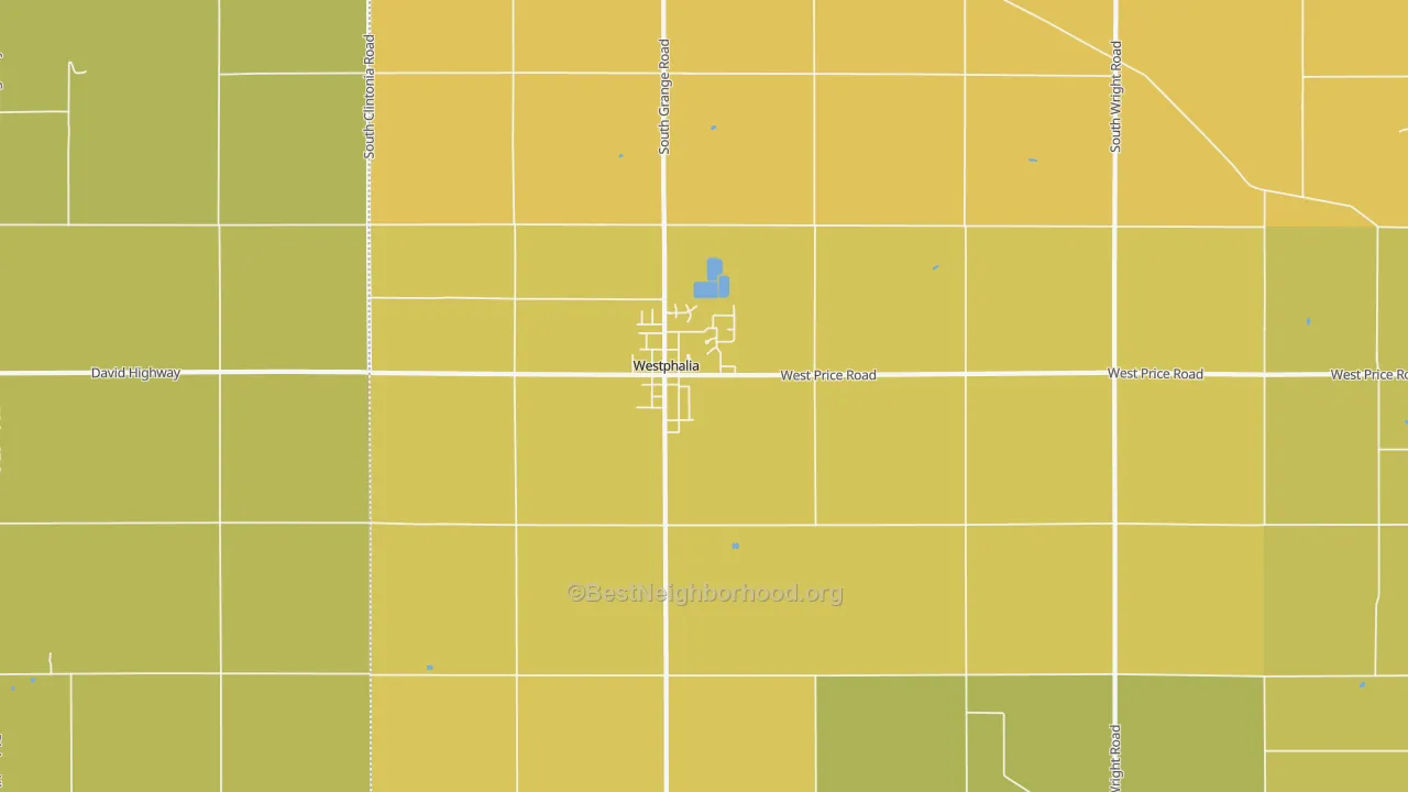 Map of the best neighborhoods in the 48894 area, with better matches in green and worse matches in red
