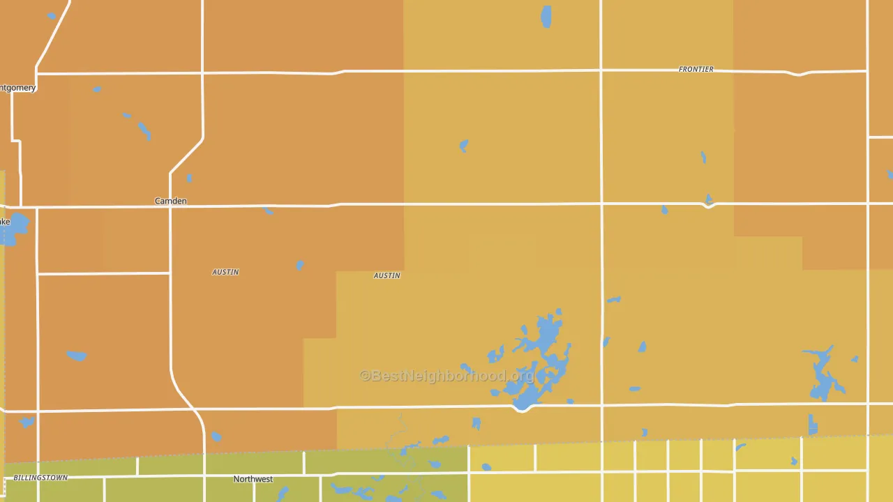 Map of the best neighborhoods in the 49232 area, with better matches in green and worse matches in red