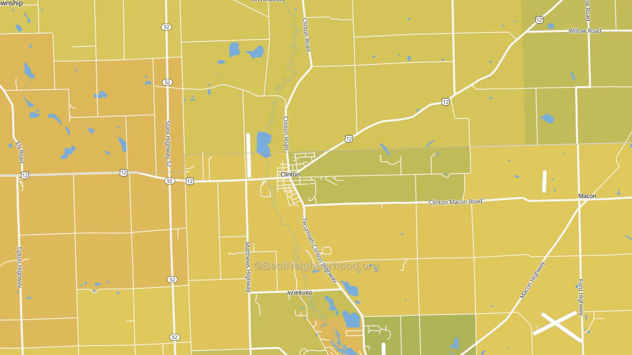Map of the best neighborhoods in the 49236 area, with better matches in green and worse matches in red