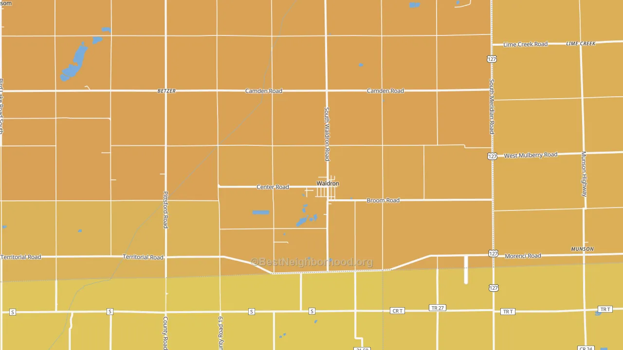Map of the best neighborhoods in the 49288 area, with better matches in green and worse matches in red