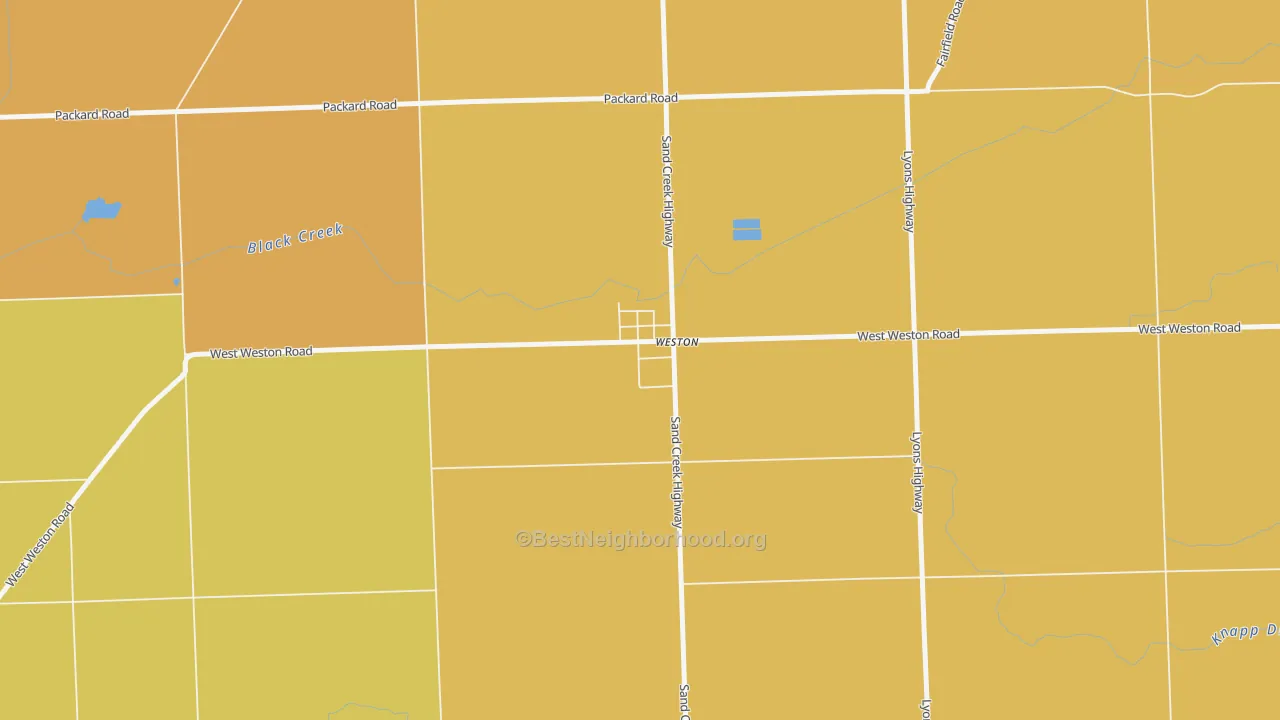 Map of the best neighborhoods in the 49289 area, with better matches in green and worse matches in red
