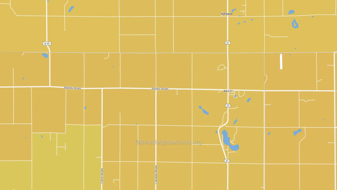 Map of the best neighborhoods in the 49303 area, with better matches in green and worse matches in red