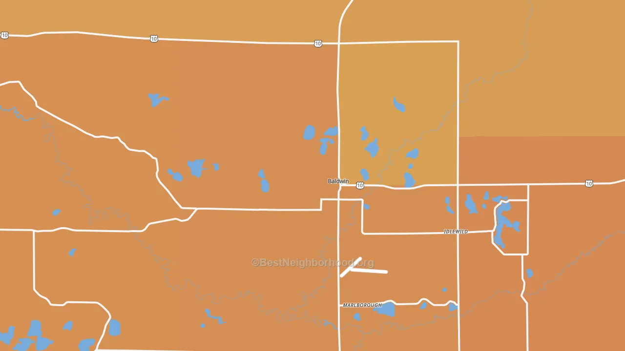 Map of the best neighborhoods in the 49304 area, with better matches in green and worse matches in red