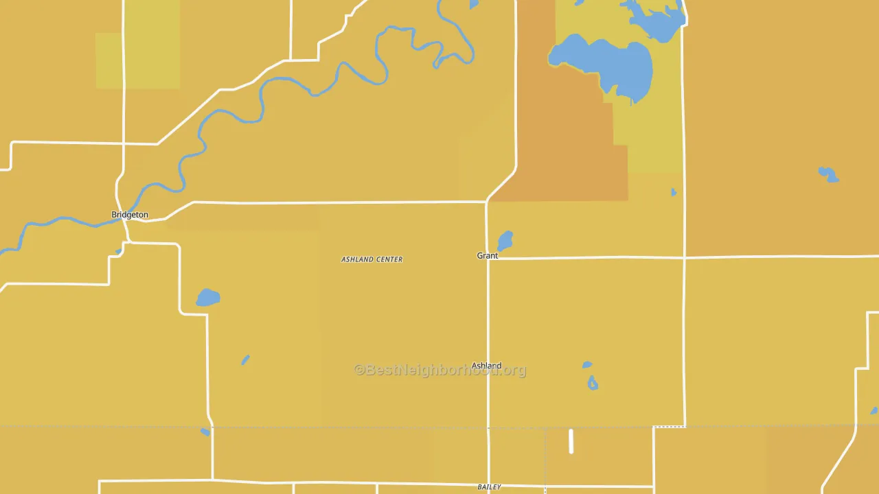 Map of the best neighborhoods in the 49327 area, with better matches in green and worse matches in red