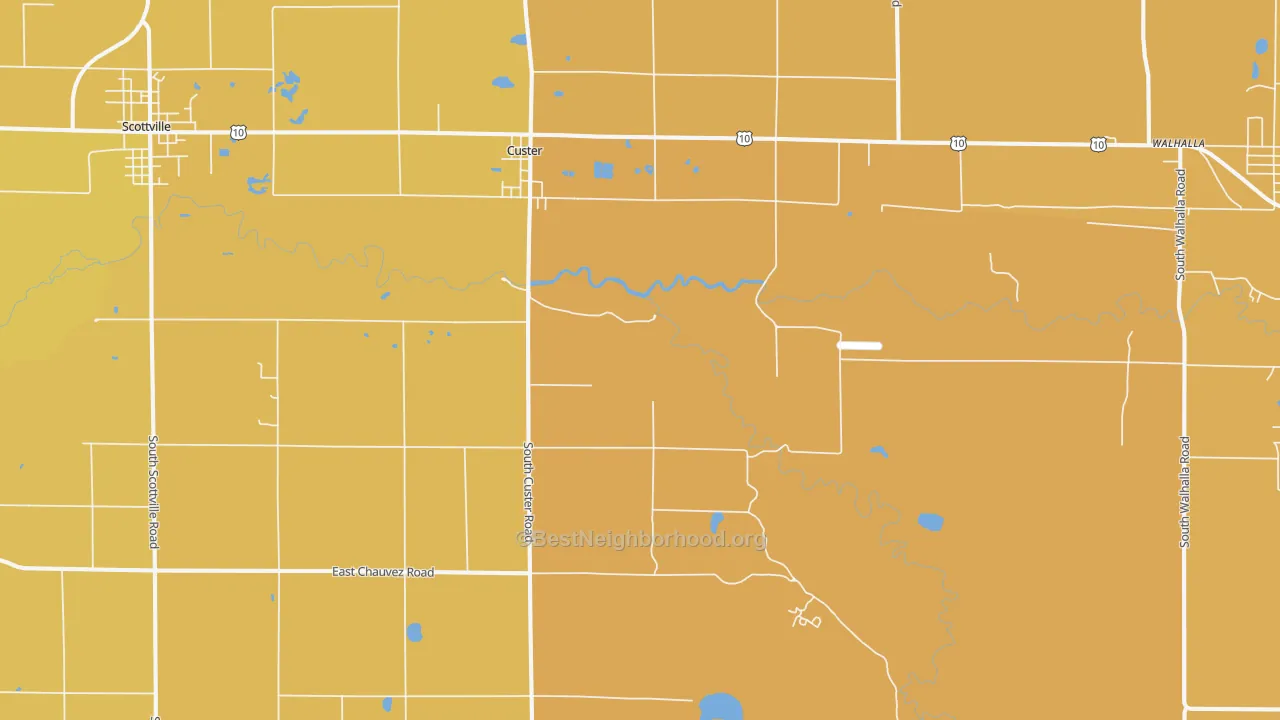 Map of the best neighborhoods in the 49405 area, with better matches in green and worse matches in red