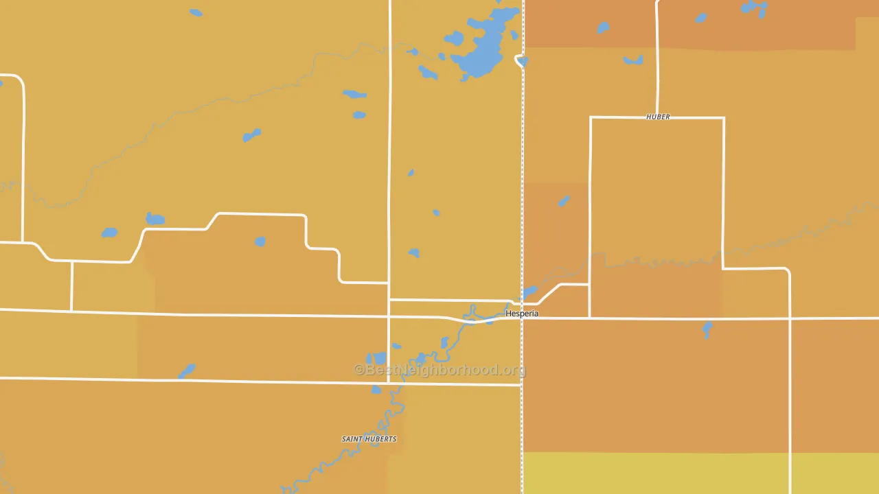 Map of the best neighborhoods in the 49421 area, with better matches in green and worse matches in red