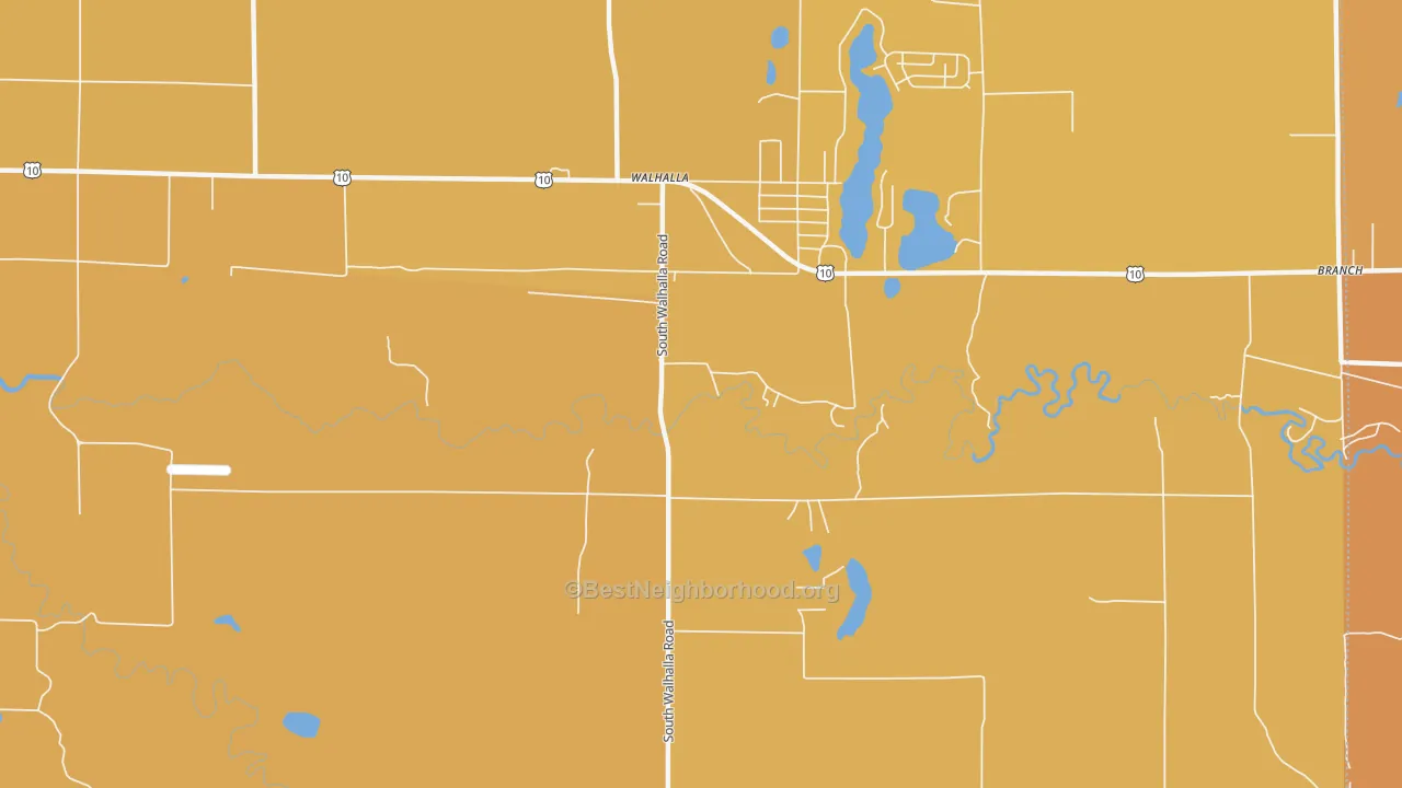 Map of the best neighborhoods in the 49458 area, with better matches in green and worse matches in red