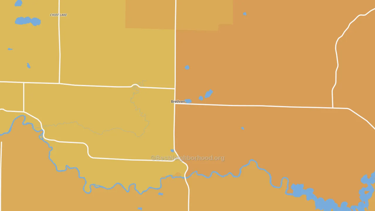 Map of the best neighborhoods in the 49619 area, with better matches in green and worse matches in red