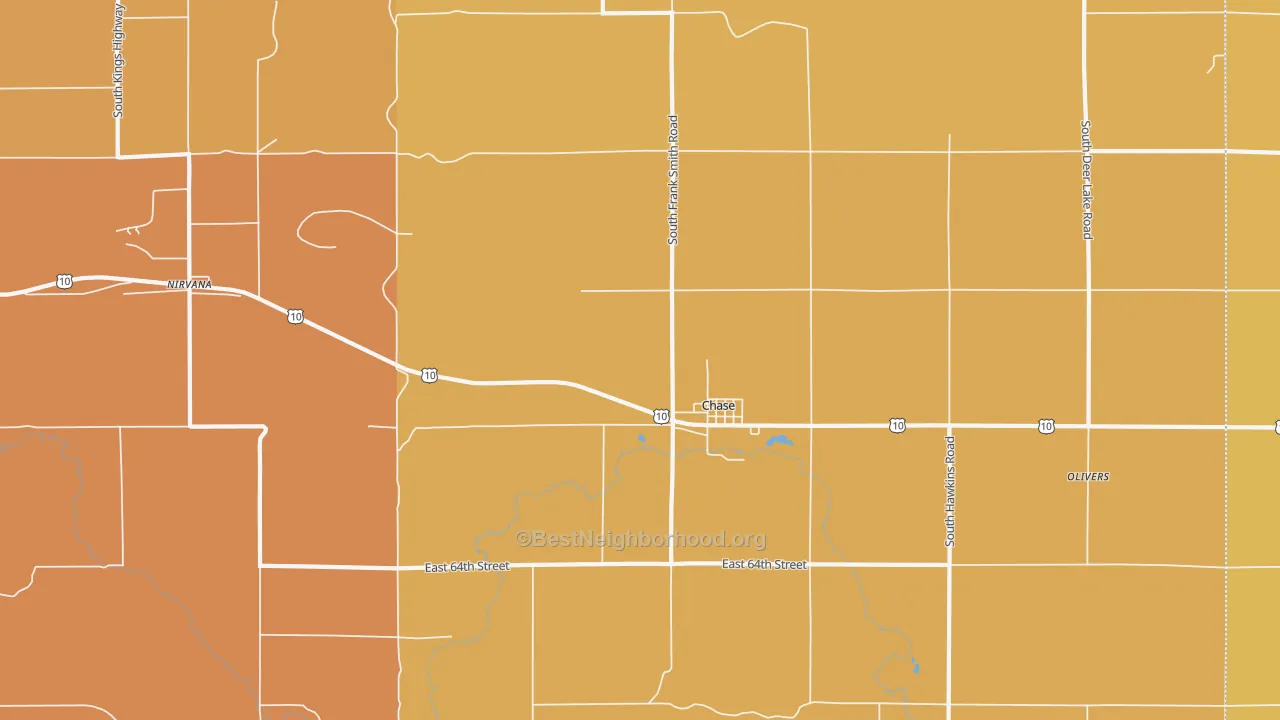 Map of the best neighborhoods in the 49623 area, with better matches in green and worse matches in red