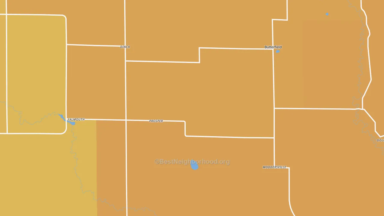 Map of the best neighborhoods in the 49632 area, with better matches in green and worse matches in red