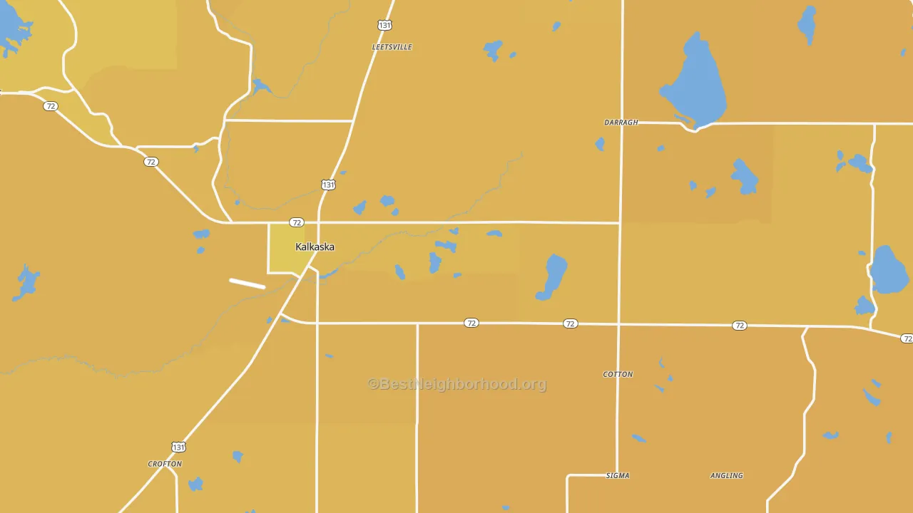 Map of the best neighborhoods in the 49646 area, with better matches in green and worse matches in red