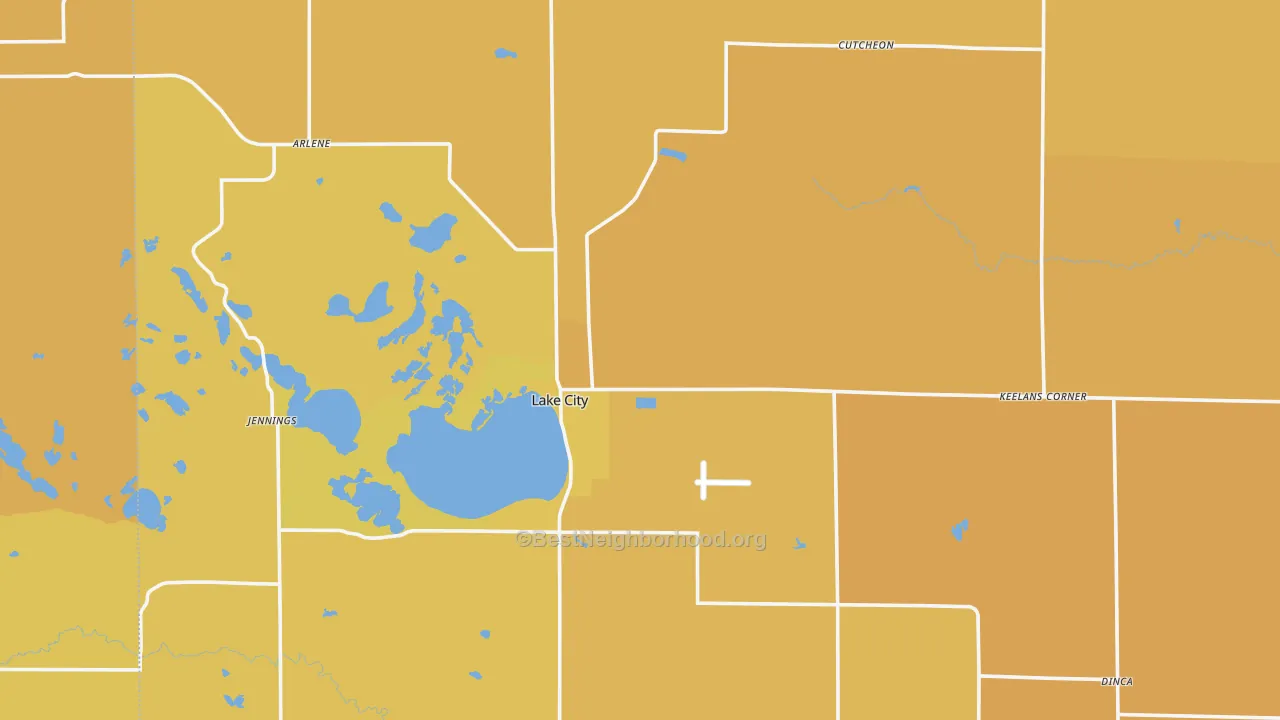 Map of the best neighborhoods in the 49651 area, with better matches in green and worse matches in red