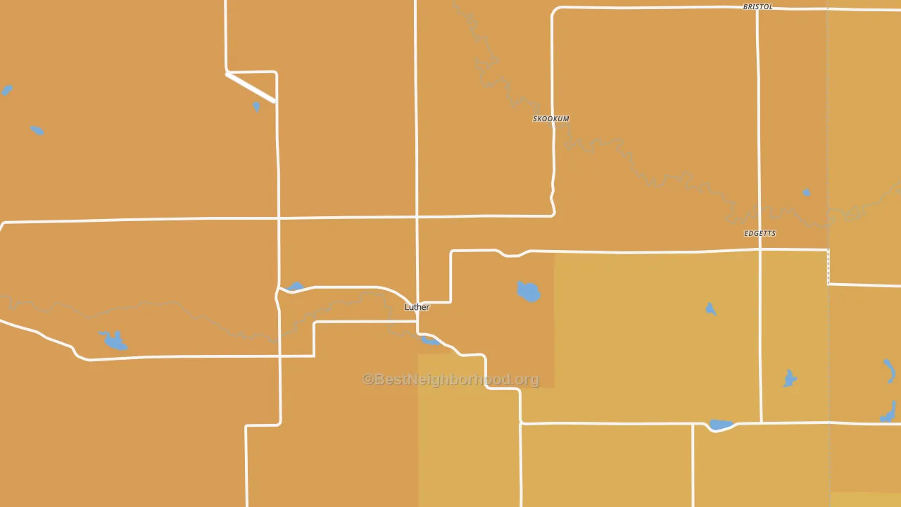 Map of the best neighborhoods in the 49656 area, with better matches in green and worse matches in red
