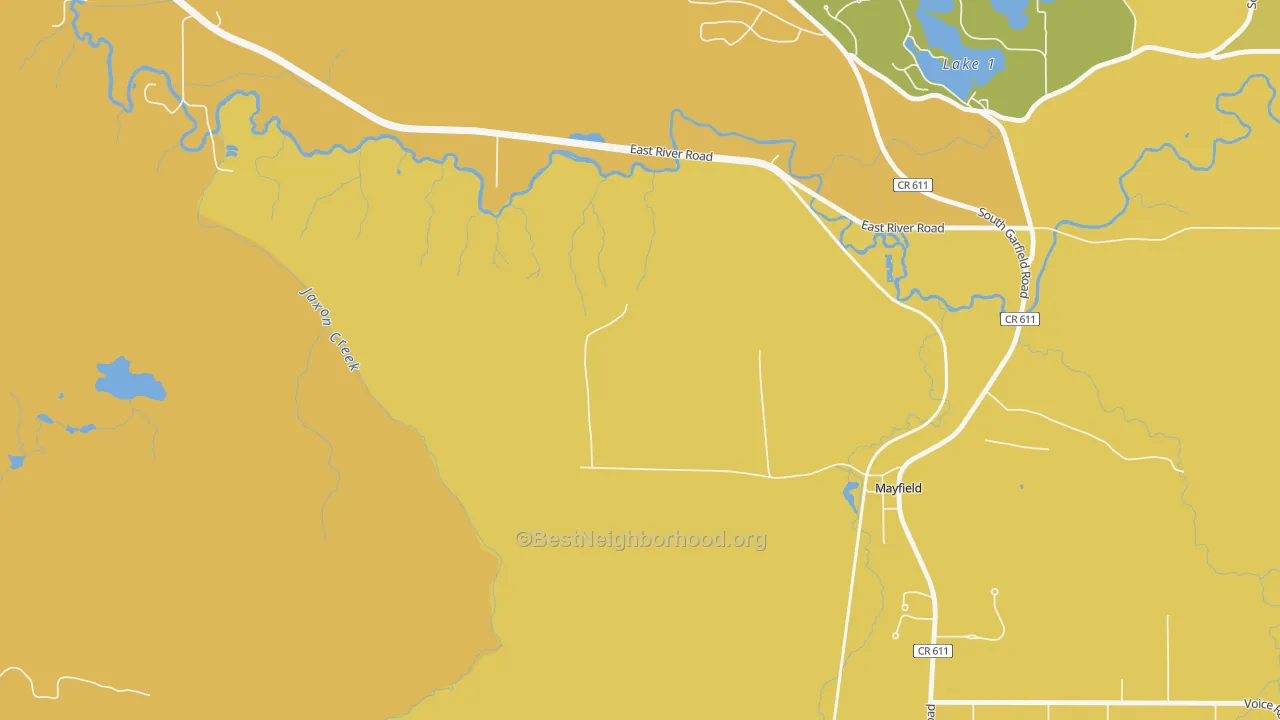 Map of the best neighborhoods in the 49666 area, with better matches in green and worse matches in red