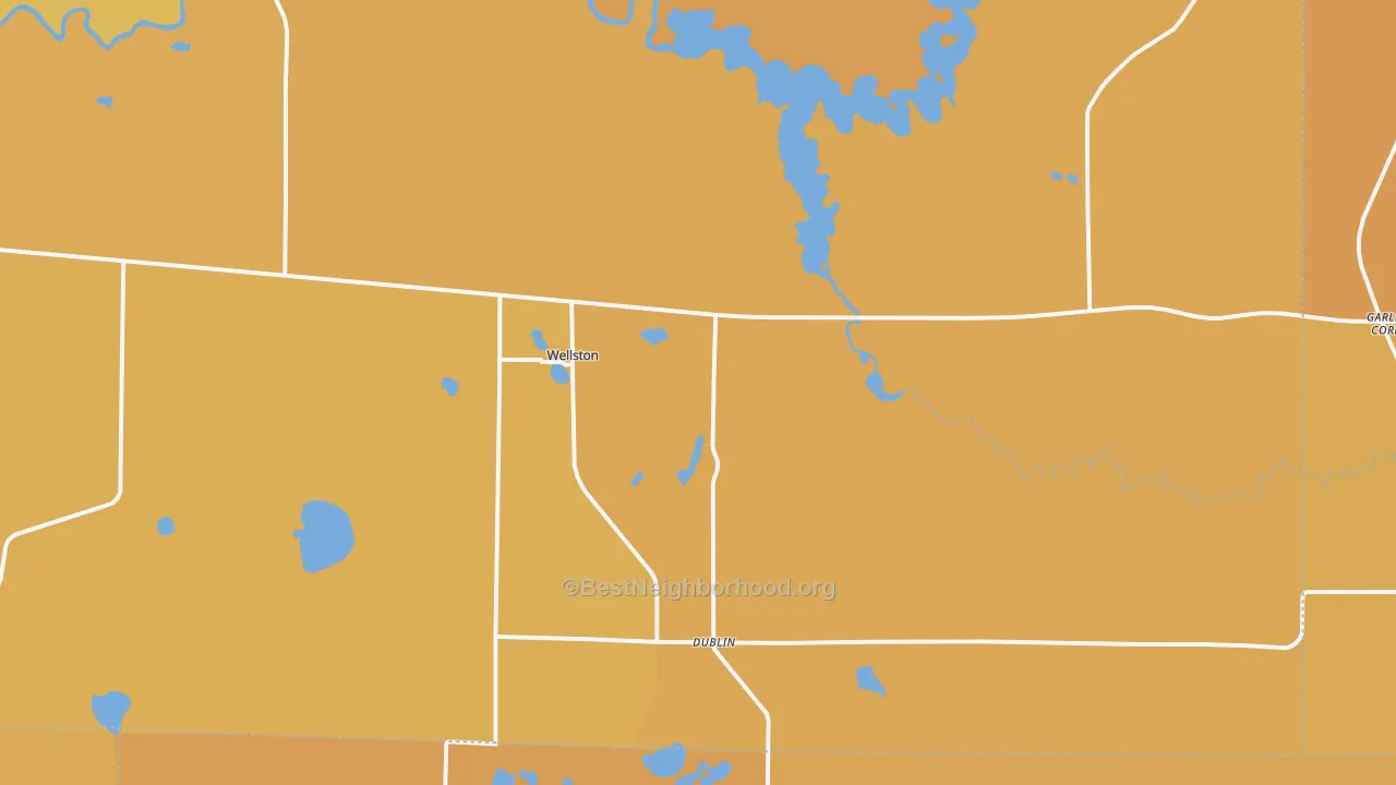 Map of the best neighborhoods in the 49689 area, with better matches in green and worse matches in red