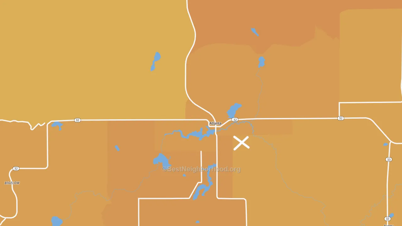 Map of the best neighborhoods in the 49709 area, with better matches in green and worse matches in red