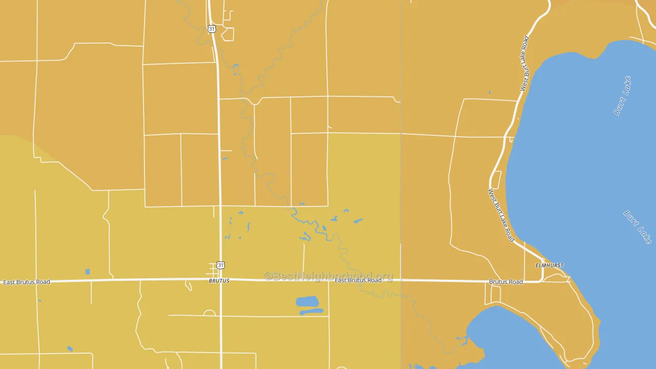 Map of the best neighborhoods in the 49716 area, with better matches in green and worse matches in red