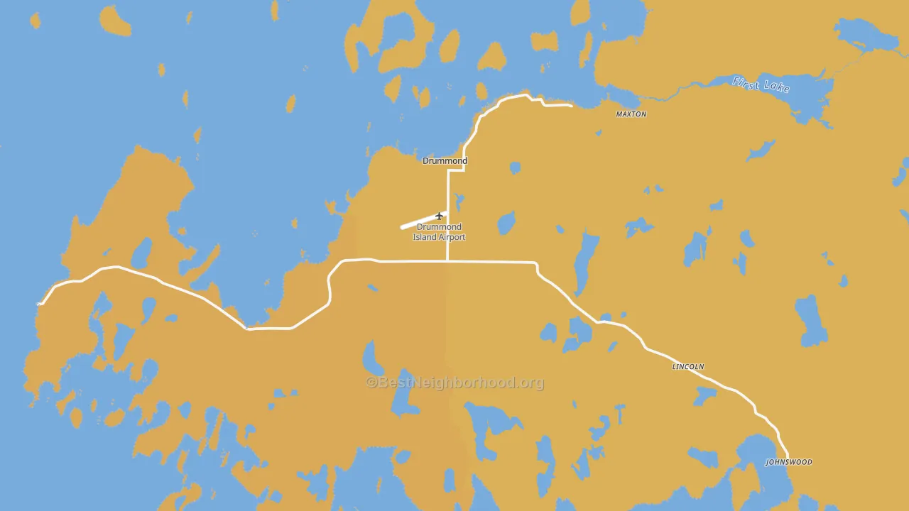 Map of the best neighborhoods in the 49726 area, with better matches in green and worse matches in red