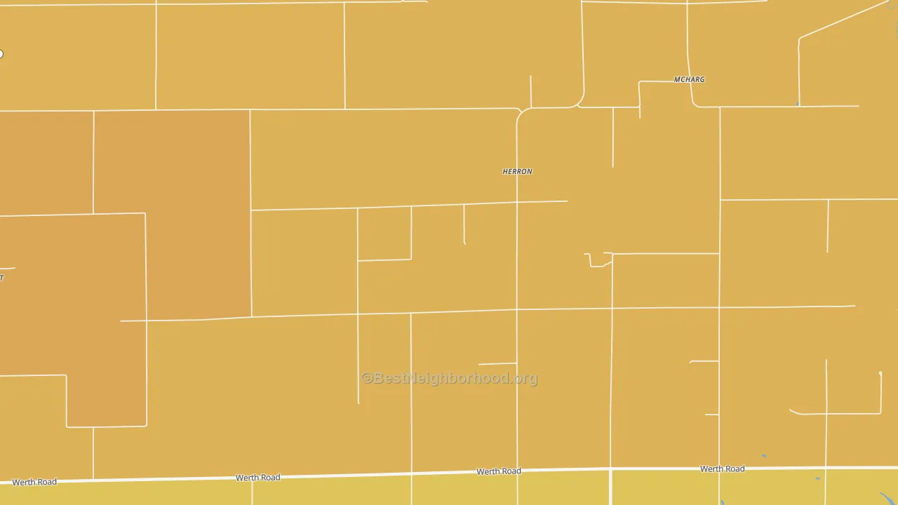 Map of the best neighborhoods in the 49744 area, with better matches in green and worse matches in red