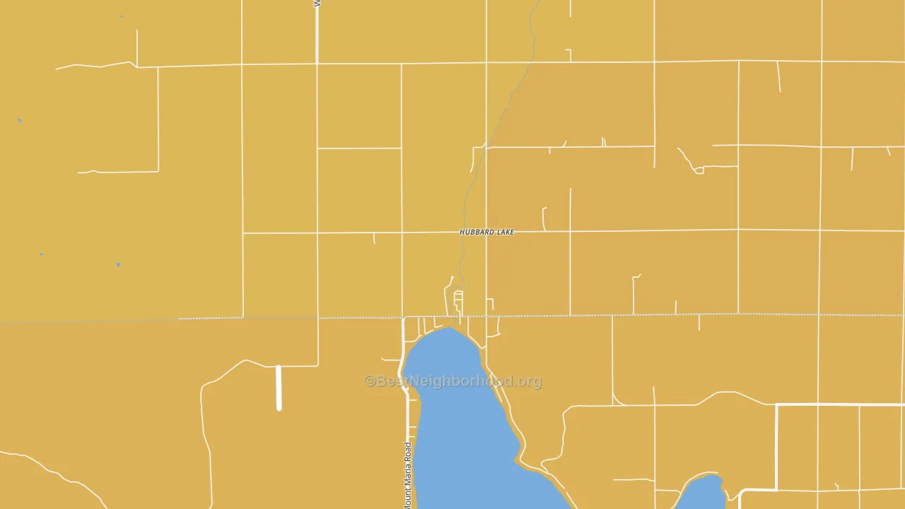 Map of the best neighborhoods in the 49747 area, with better matches in green and worse matches in red