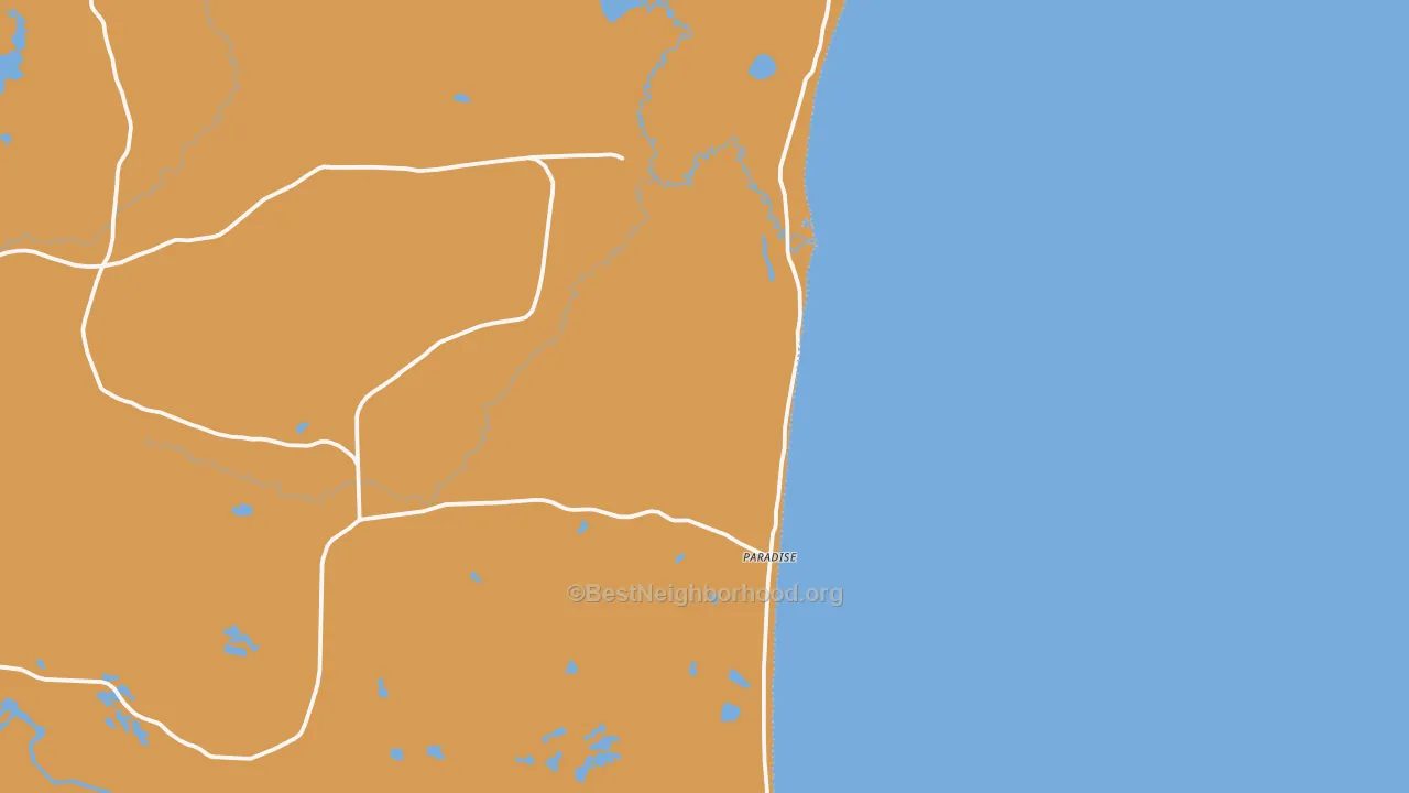 Map of the best neighborhoods in the 49768 area, with better matches in green and worse matches in red