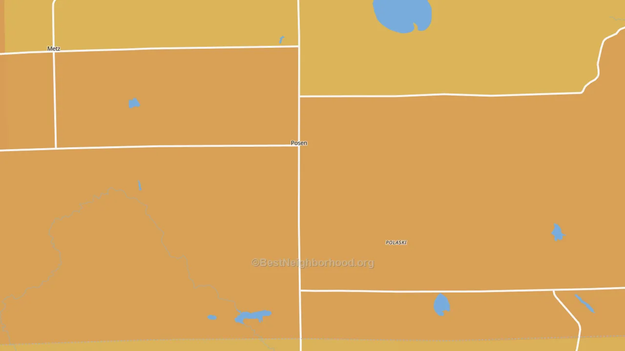 Map of the best neighborhoods in the 49776 area, with better matches in green and worse matches in red