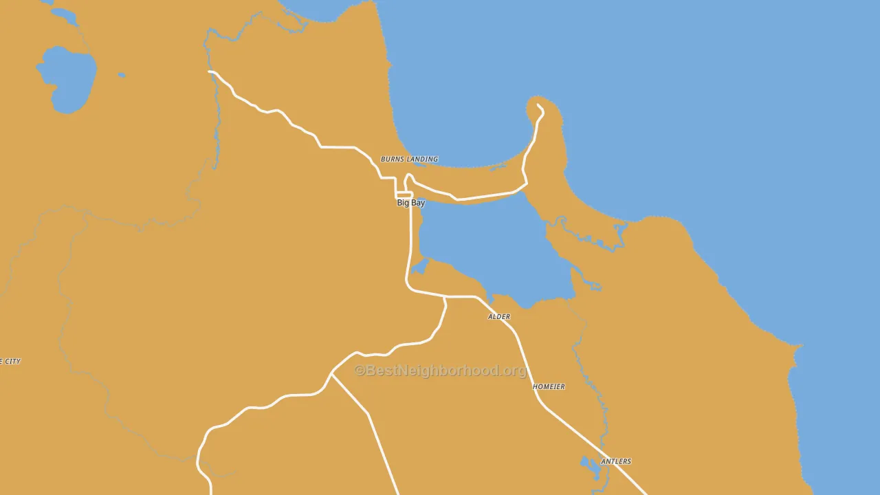 Map of the best neighborhoods in the 49808 area, with better matches in green and worse matches in red
