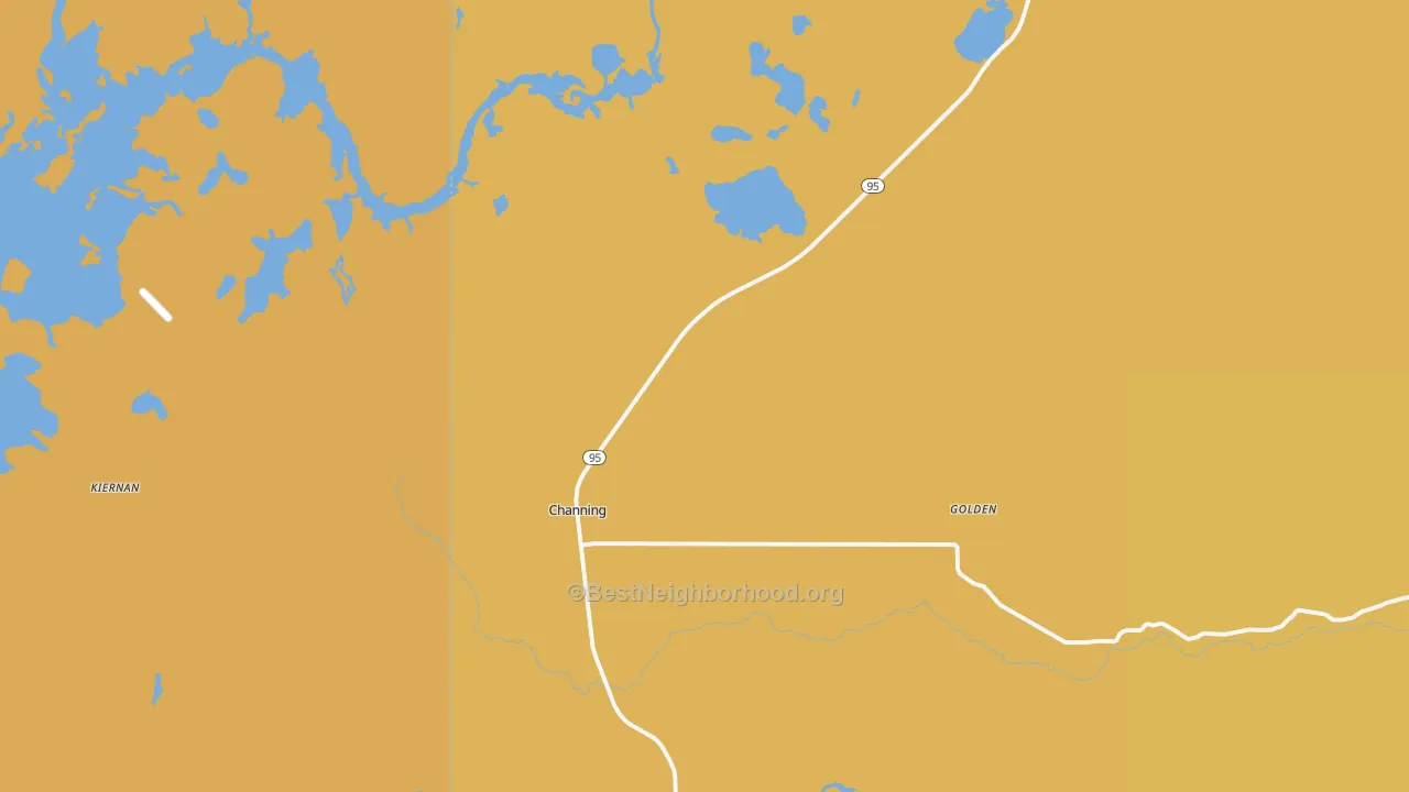 Map of the best neighborhoods in the 49815 area, with better matches in green and worse matches in red