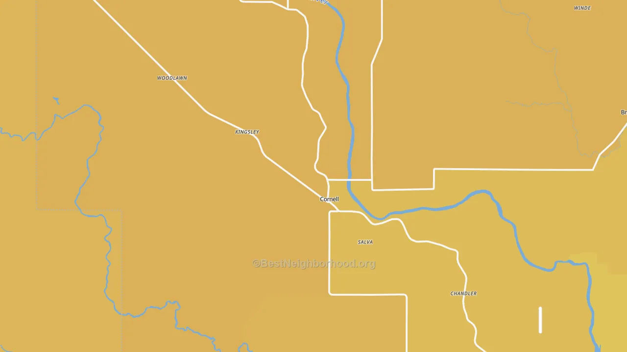 Map of the best neighborhoods in the 49818 area, with better matches in green and worse matches in red