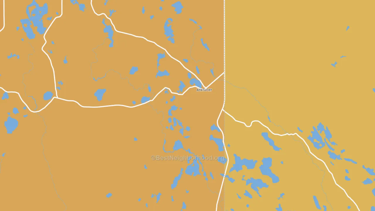 Map of the best neighborhoods in the 49895 area, with better matches in green and worse matches in red