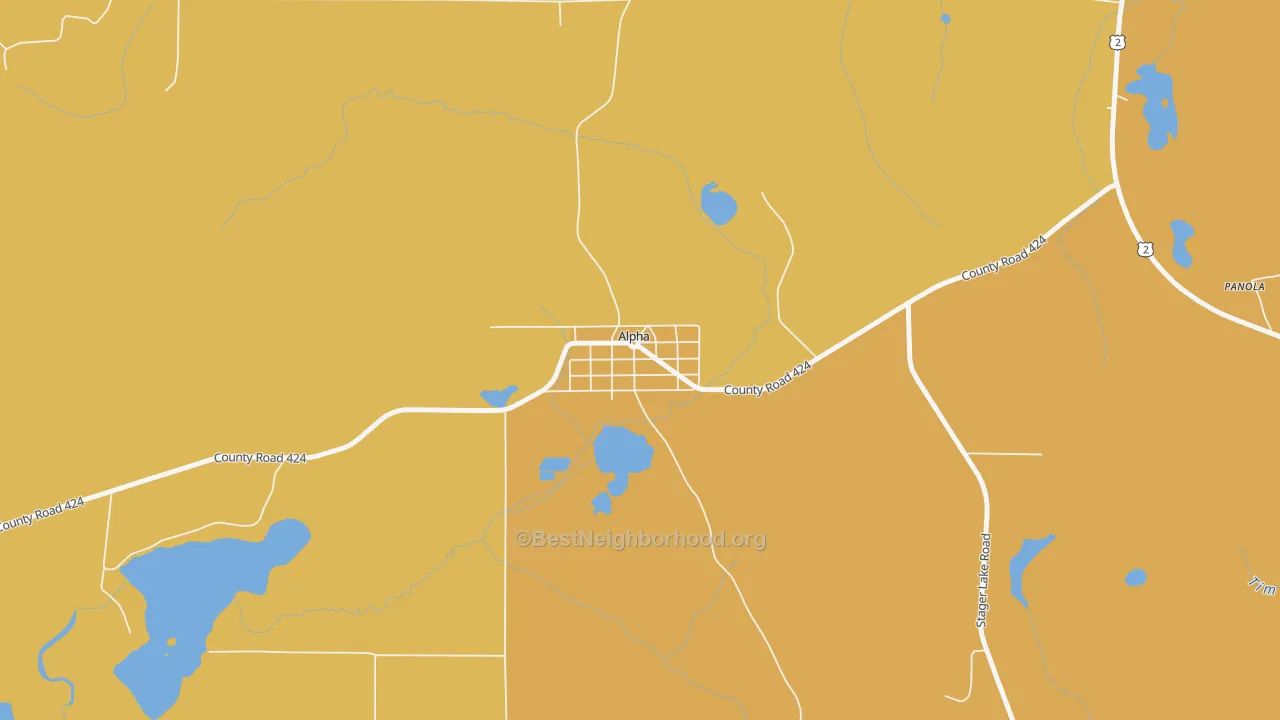 Map of the best neighborhoods in the 49902 area, with better matches in green and worse matches in red