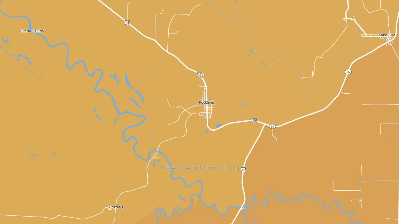 Map of the best neighborhoods in the 49960 area, with better matches in green and worse matches in red